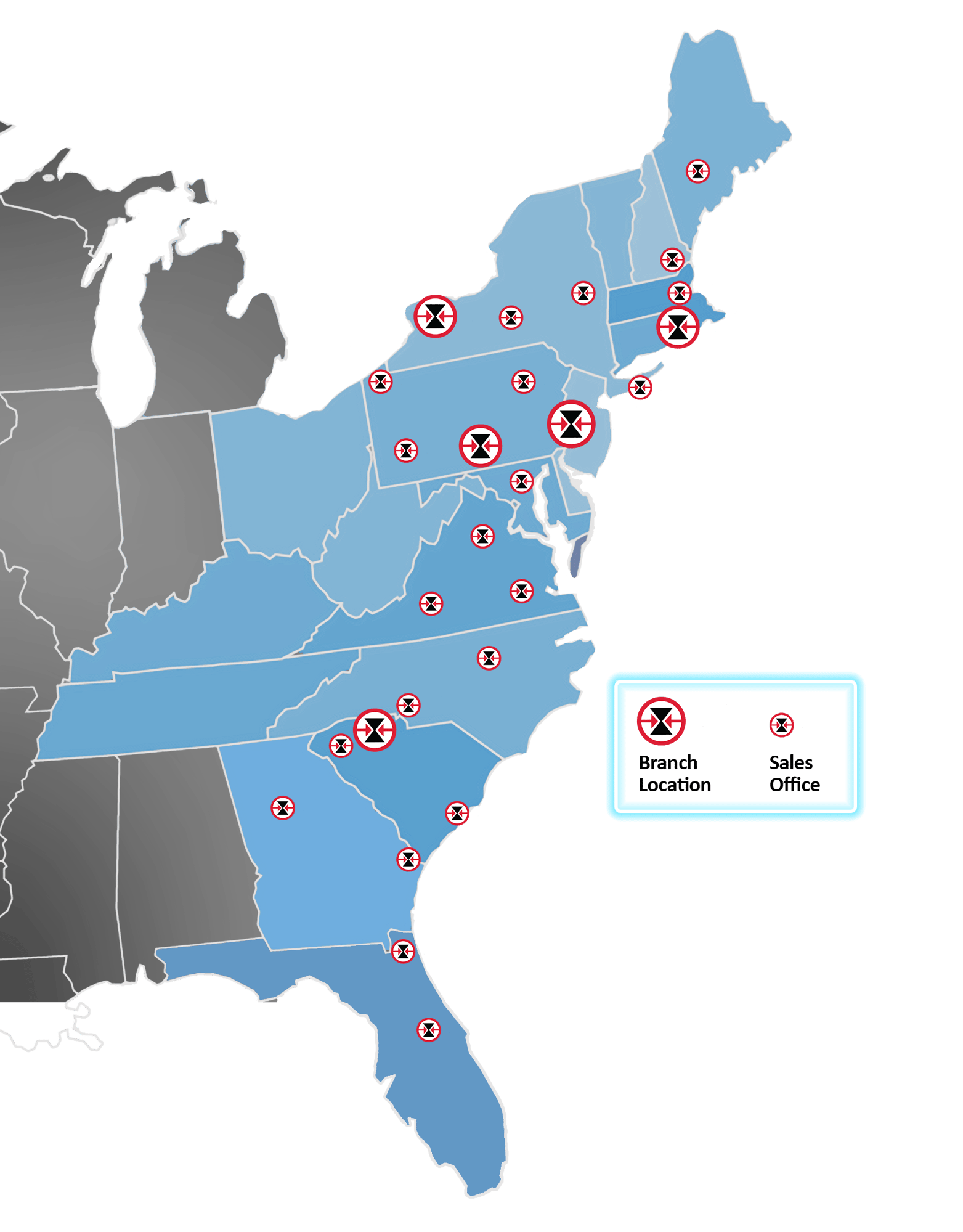 Eastern Locations Map 2024 No background - with florida with key