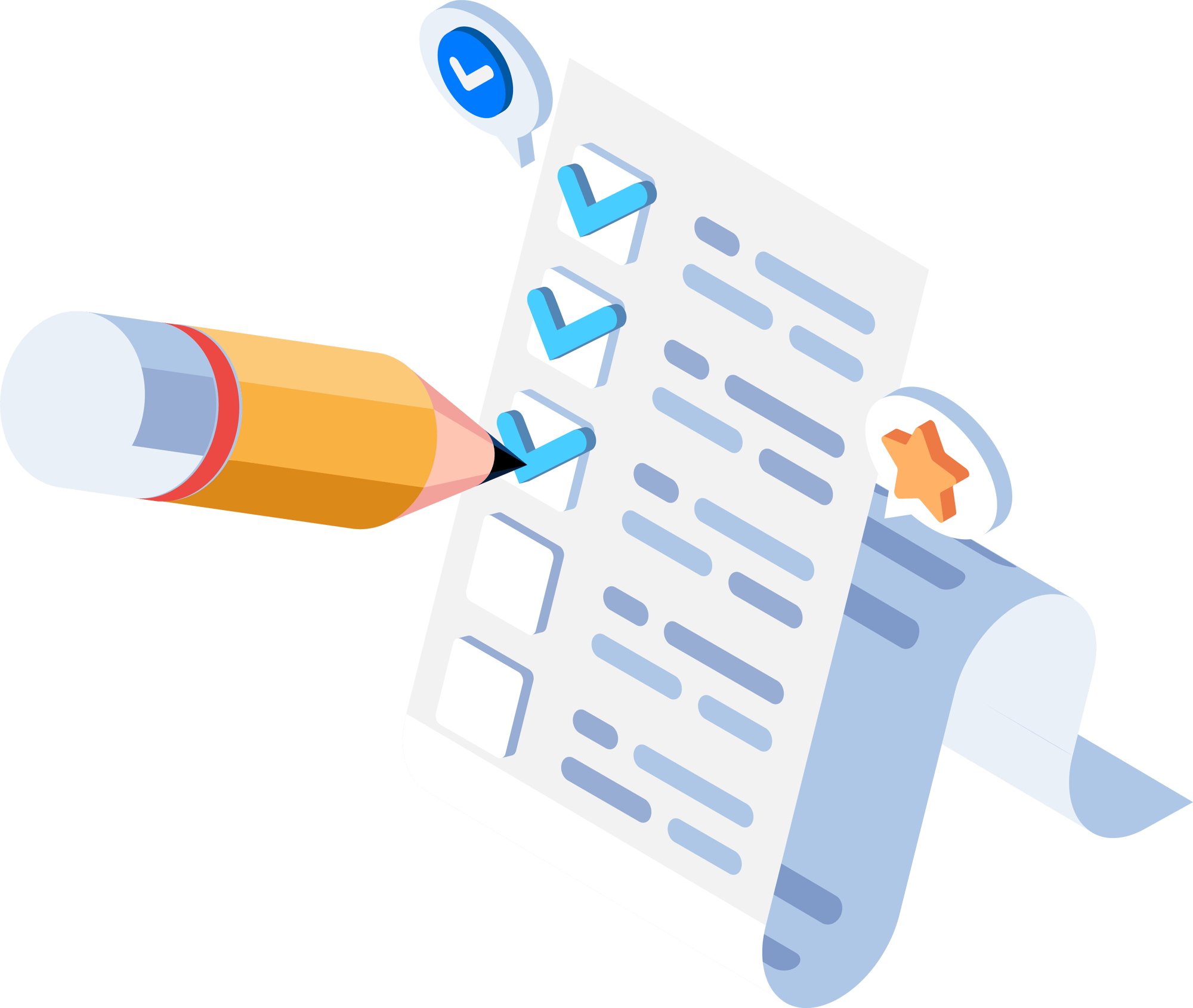 Isometric Pencil Tick Checkmark list-1